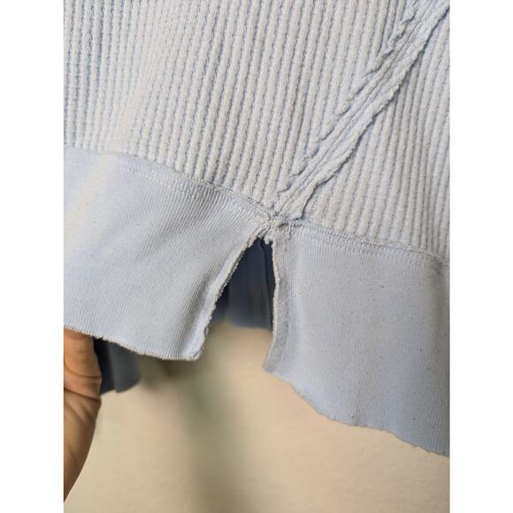 We The Free People Buttercup Blue Waffle Knit Thermal Oversized Top Women L - Picture 8 of 13